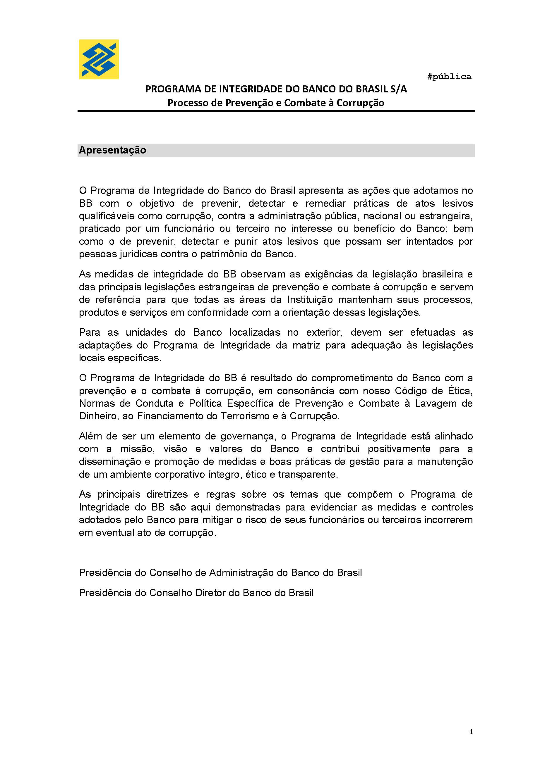 programa integridade bb